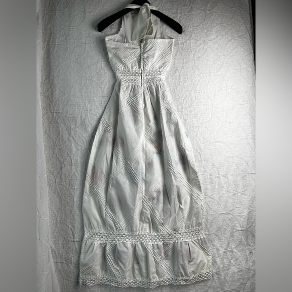 Vintage 70s Mexican Pintuck Halter Handmade Embroidered Floral Fiesta Maxi Dress - Picture 8 of 16